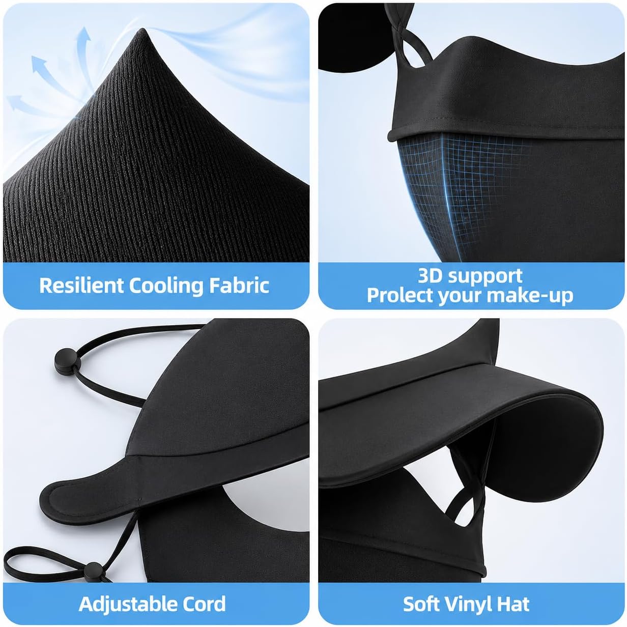 Women's Full Face One Piece Sun Protection Mask Hat UV Protection Summer Cycling Outdoor Sports Black