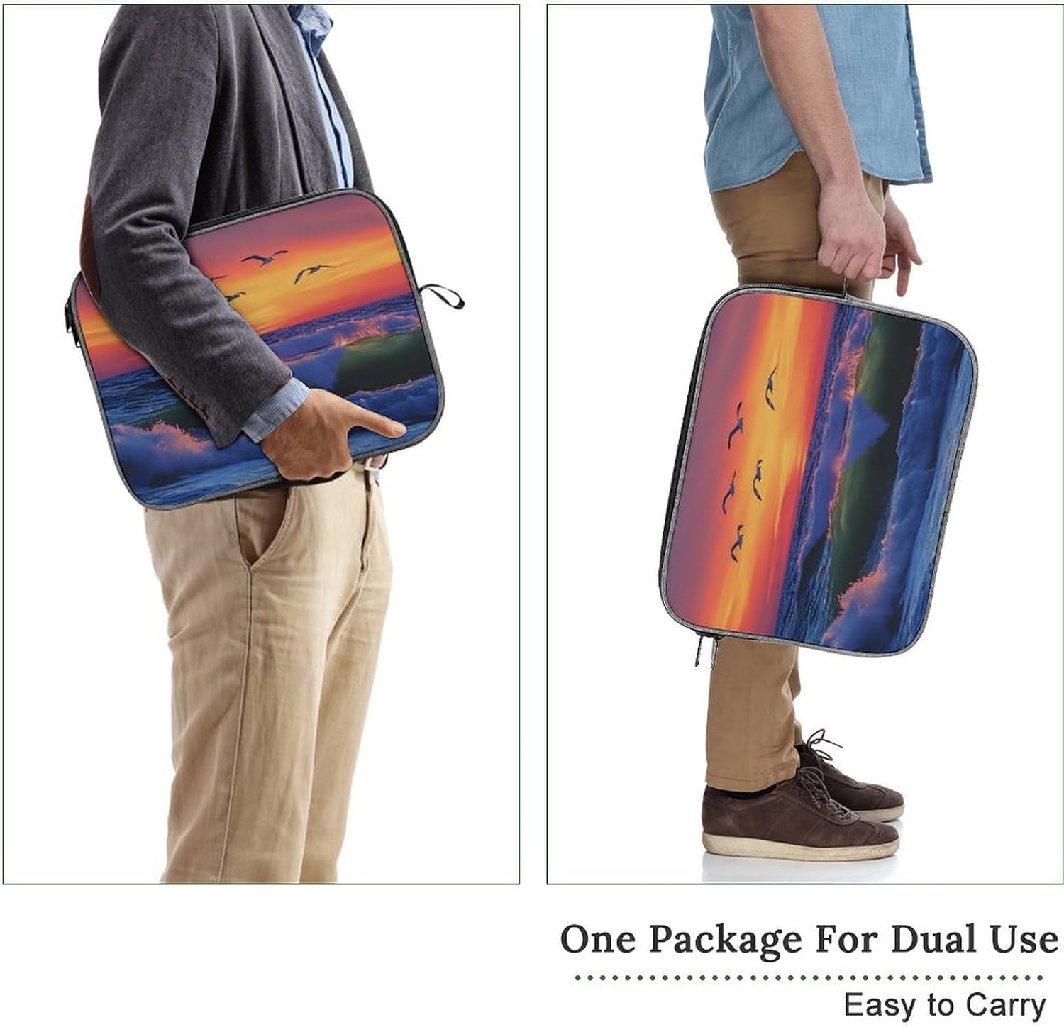 Ocean Wave Birds Sunset Funny Laptop Sleeve Case Briefcase Protective Carrying Cover for 13 14 Inches image 3