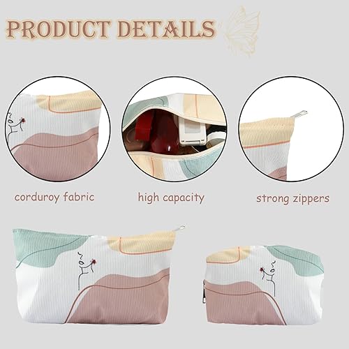 Miniatura 3 de LYDZTION 2 bolsas de maquillaje de pana para mujeres, bolsa de maquillaje pequeña para bolso de viaje, bolsa de aseo de almacenamiento, bolsa