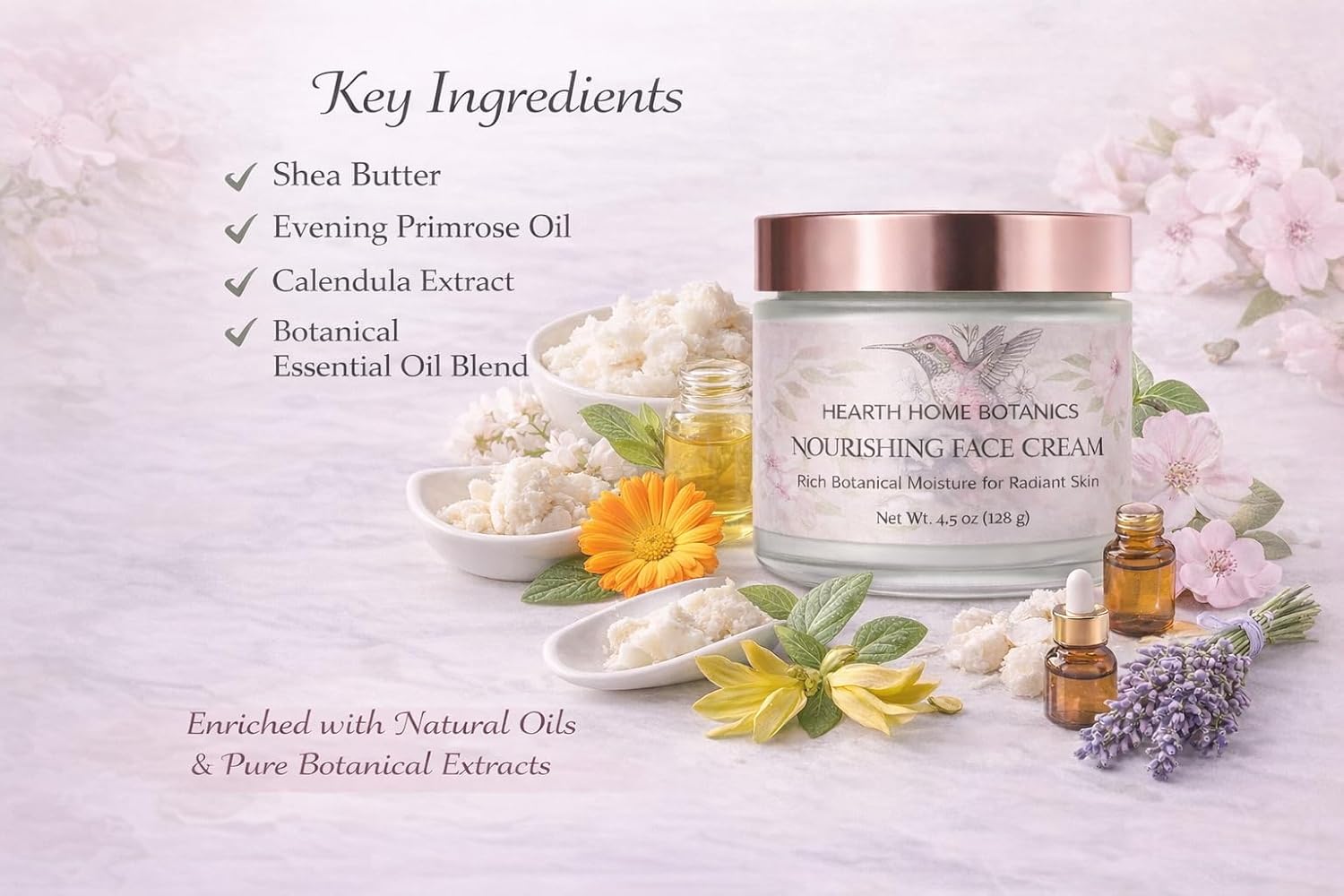 Face Cream, Preservative-Free - Natural - Shea Butter Moisturizer with Evening Primrose Oil, Deep Hydration for Soft, Radiant Skin - 2 oz