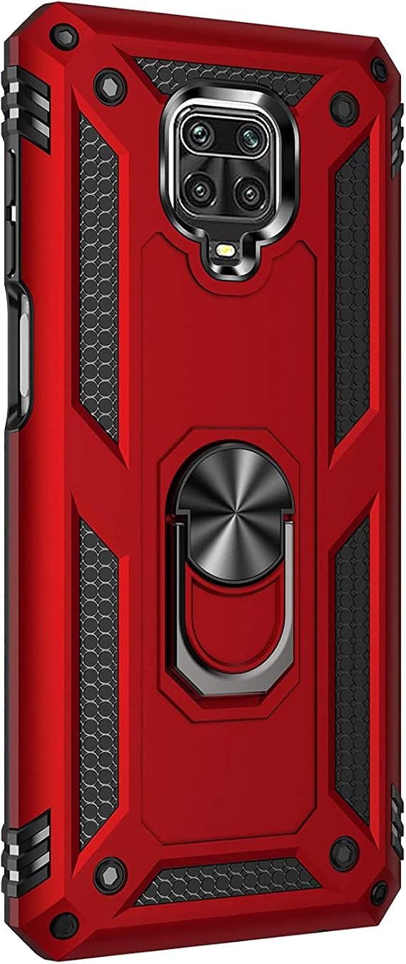 Microsonic Xiaomi Redmi Note 9S için Kılıf Military Ring Holder Kırmızı [Redmi Note 9S ile Uyumlu Kılıf - Kırmızı]