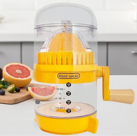 Manual Juicer with Hand Crank Citrus Fruit Squeezer BPA Free Hand Juicer Squeezer for Oranges Lemons Grapefruit with Measuring Cup Suction Base for Home Kitchen Camping