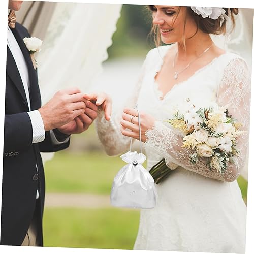 Miniatura 8 de Beaupretty Blanco nupcial dama de honor raso flor decorada Dolly bolso bolso de boda bolsa de regalo encantador, Blanco