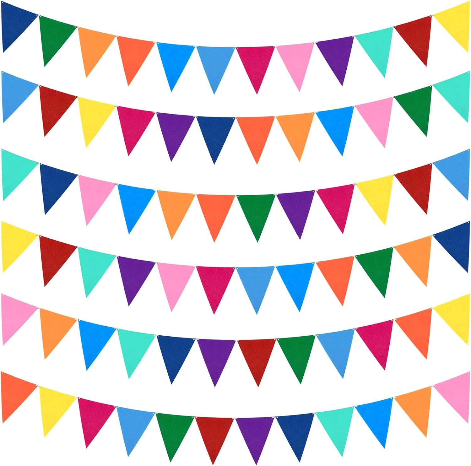 6 Pack Rainbow Pennant Banner 72 Flags/16.4ft Felt Triangle Flags | Party Garland for Birthday, Classroom Carnival, Baby Shower, Indoor Outdoor Party Decorations Wide Use