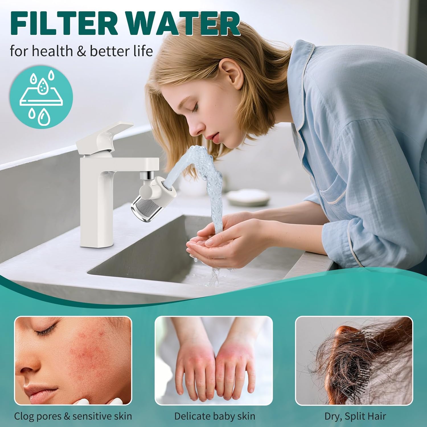 Swivel Water-Filter for Sink-Faucet - Faucet Mount Water Filtration System, Carbon Purifier Reduces 99% Chlorine