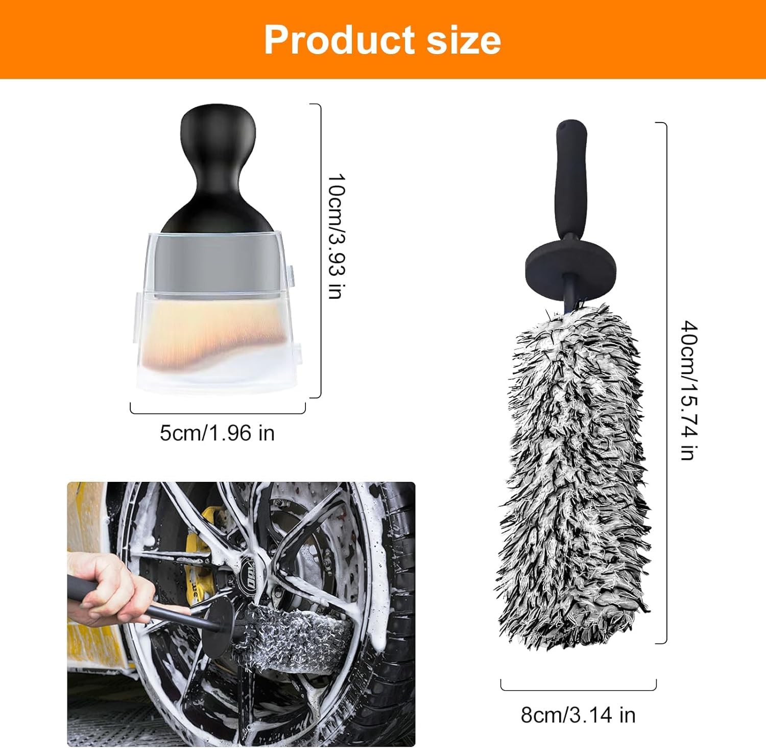 Brosse Jantes Voiture, Brosse de Nettoyage en Microfibre pour Jante de Voiture avec Brosse de Nettoyage d'Intérieur de Voiture Brosse a Jante Kit de Nettoyage de Voiture