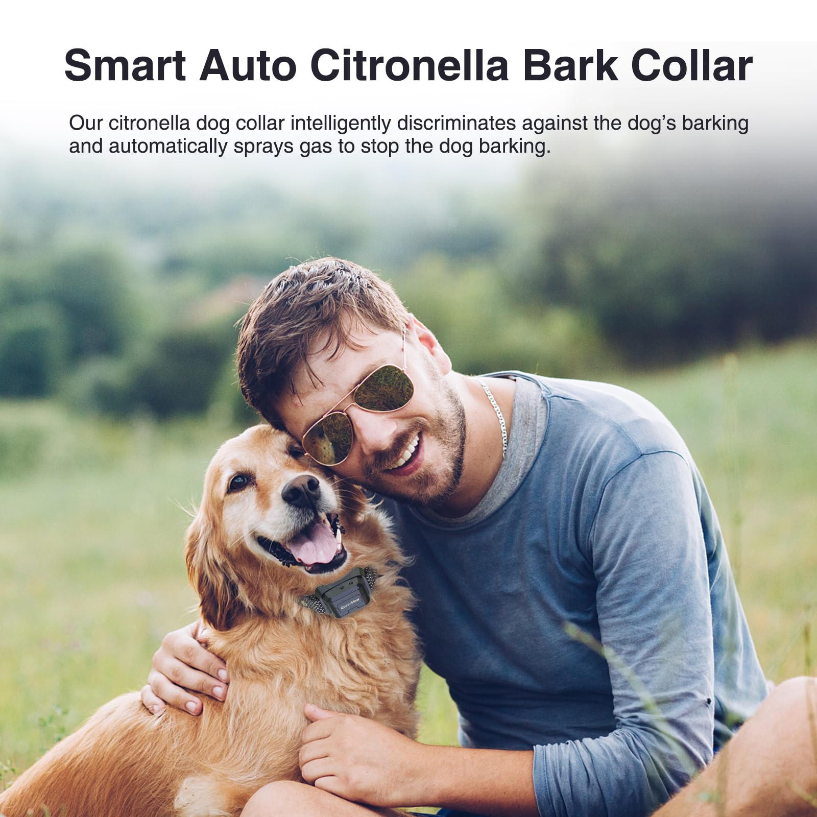 Bubbacare Collar Antiladridos Perros, Collar Antiladridos Citronela con Sensibilidad Rociado Ajustables, CollarAutomático de Spray Anti-ladridos Recargables y Seguros para Perros con 2 Correas