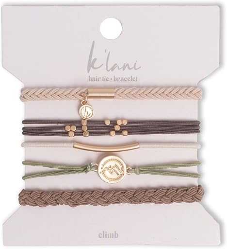 K'lani Climb Hair Tie Bracelets - Elastic Ponytail Holder - Medium | Doubles as stylish jewelry; strong-hold ponytail holder; gift for birthdays, Mother's Day & graduation; set of 5
