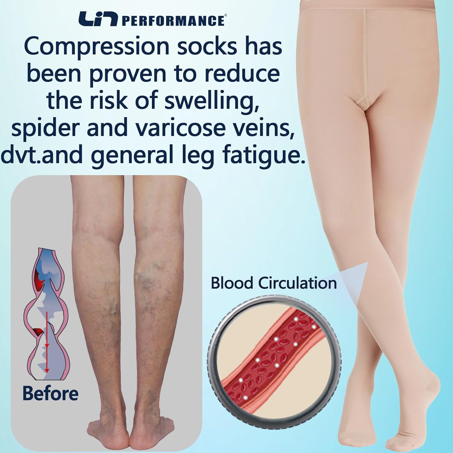 LIN PERFORMANCE 20-30 mmHg Compression Tights for Women Support Pantyhose Varicose Veins - Image 4