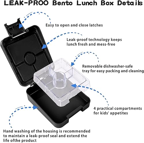 Miniatura 5 de Lonchera Bento para niños con termo de sopa de 10 onzas, recipientes de almuerzo a prueba de fugas con 4 compartimentos, tarro térmico para