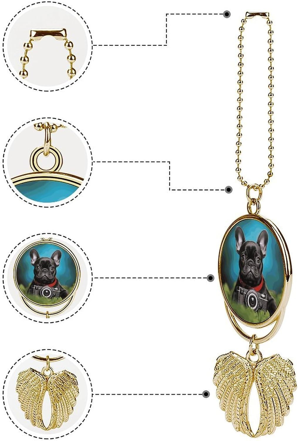 French Bulldog Puppy with Camera Car Hanging Ornament Rear View Mirror Pendant Alloy Car Charm Christmas Festival Car Pendant Accessories Funny Auto Interior Decor Gifts for Women Men Golden-Style image 3