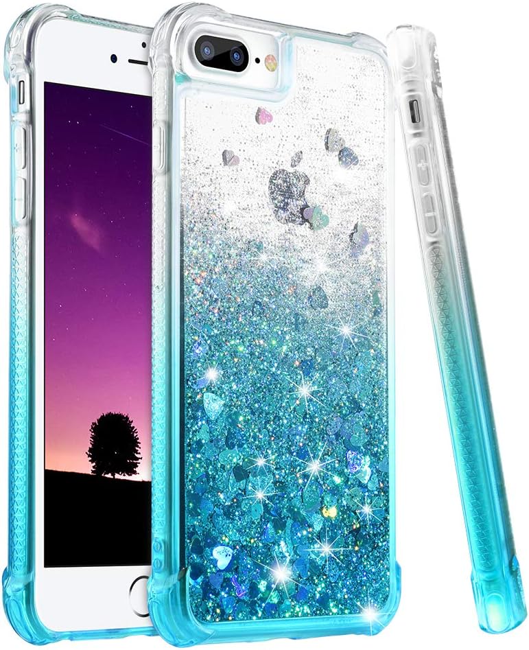 Ruky iPhone 7 Plus Case, iPhone 8 Plus Glitter Case, Gradient Quicksand Series Bling Liquid Floating TPU Bumper Cushion Women Girls Case for iPhone 6 Plus 6s Plus 7 Plus 8 Plus, Gradient Teal