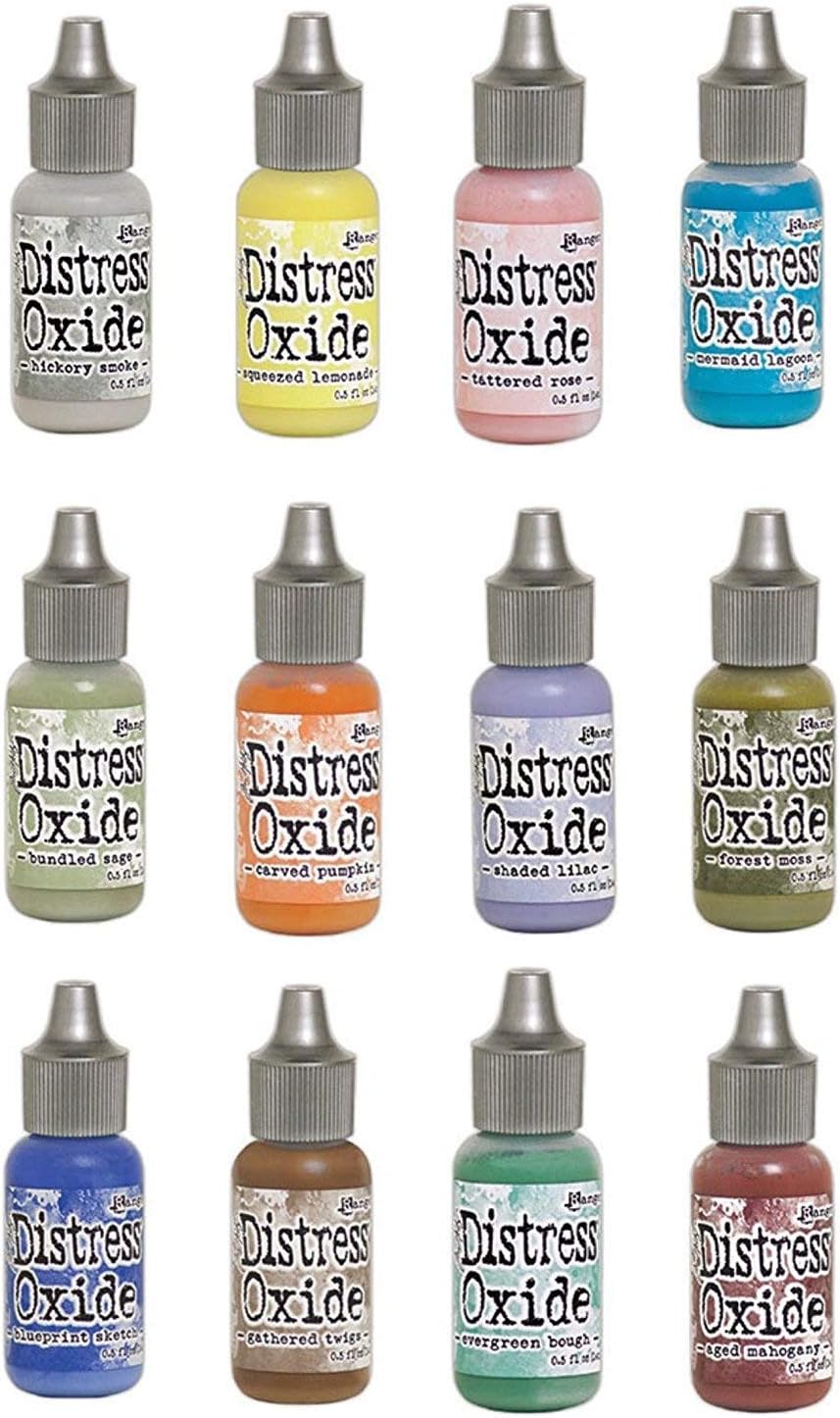 Tim Holtz and Ranger 2018 Release Distress Oxide Inks Bundle Includes 12 Distress Oxide Ink Pads, 12 Distress Oxide Ink Reinkers and Bonus Oxide Ink Color Chart, 25 Piece Bundle