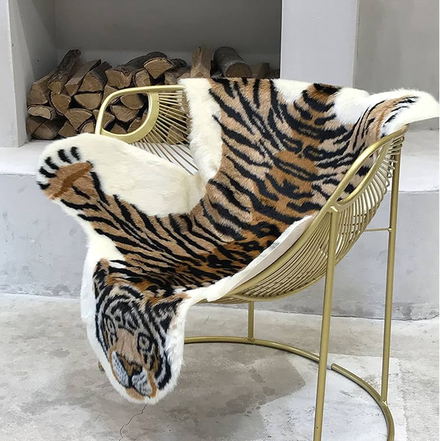 Amazon | タイガープリントフェイクファー エリアラグ,偽の毛皮の動物