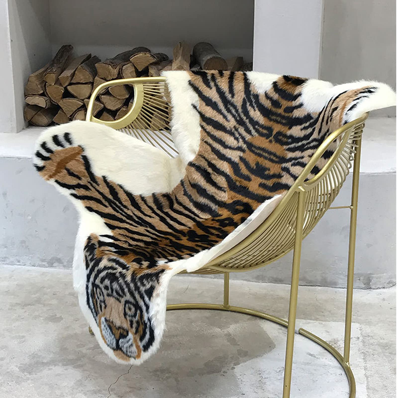 Amazon | タイガープリントフェイクファー エリアラグ,偽の毛皮の動物