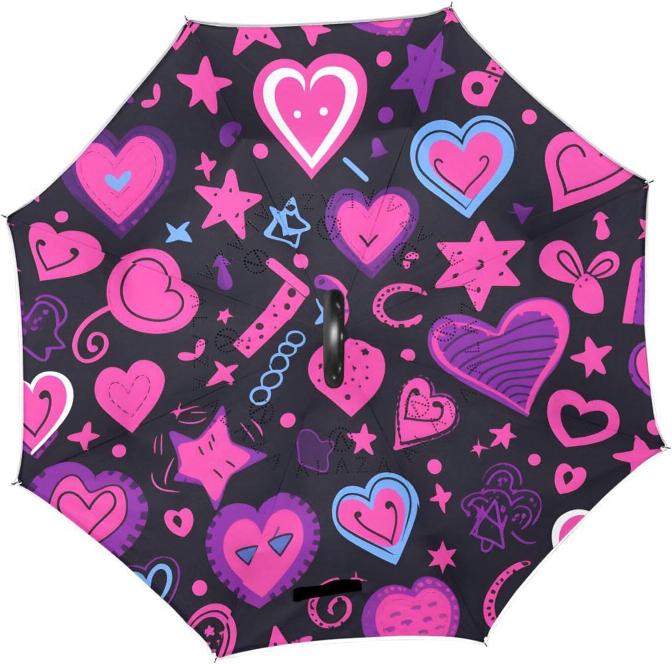 Hearts Inverted Umbrellas for Rain Windproof Reverse Upside Down Golf Umbrella with C-shape Handle for Men Women