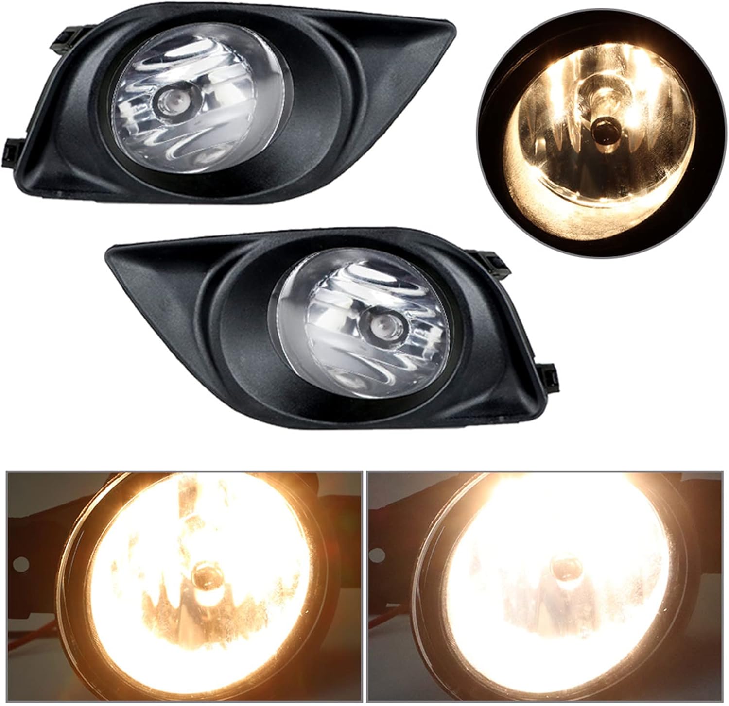 1 Pair of Clear Lens Fog Lights Assembly with Wiring and Switch Kit Replacement for Ver-sa Sedan 2012-2014