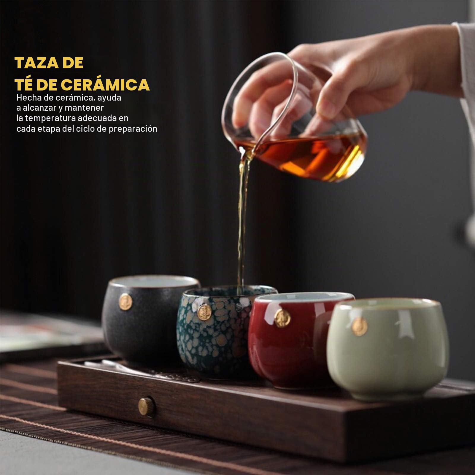Tazas de Cerámica, Juego de 4 Tazas de Té de Cerámica de Diseño Japonés Tazas de Té de Cerámica Estilo Zen Tetera Artesanal Única China Tazas de Té con Caja de Regalo para Casa y, 7.7x6cm/3x2.4in