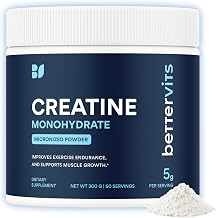 Bettervits Creatine Monohydrate Powder 100% Pure Micronized Creatine 5g | Unflavoured Creatine Workout Supplement for Muscle Strength, Power & Growth | Vegan Creatine for Women & Men | 60 Servings