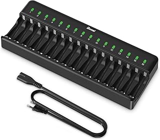 BONAI Rechargeable Battery Charger 16 Slots, for AA/AAA Ni-MH, Independent Slot Control, Intelligent LED, Automatic Detection of Non-Rechargeable Batteries, Excessive Temperature Detection