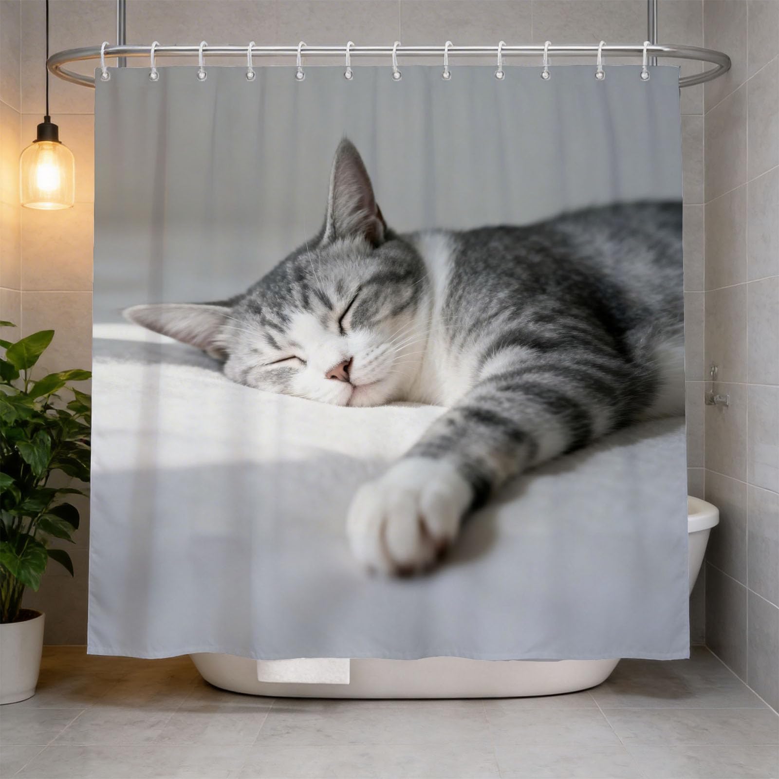 Hongduo 3D Cat Shower Curtain for Stalls Bathtubs Lovely Bathroom Decor Shower Curtain Set Polyester Fabric Waterproof 180x180cm/71X71 Inch with Hooks
