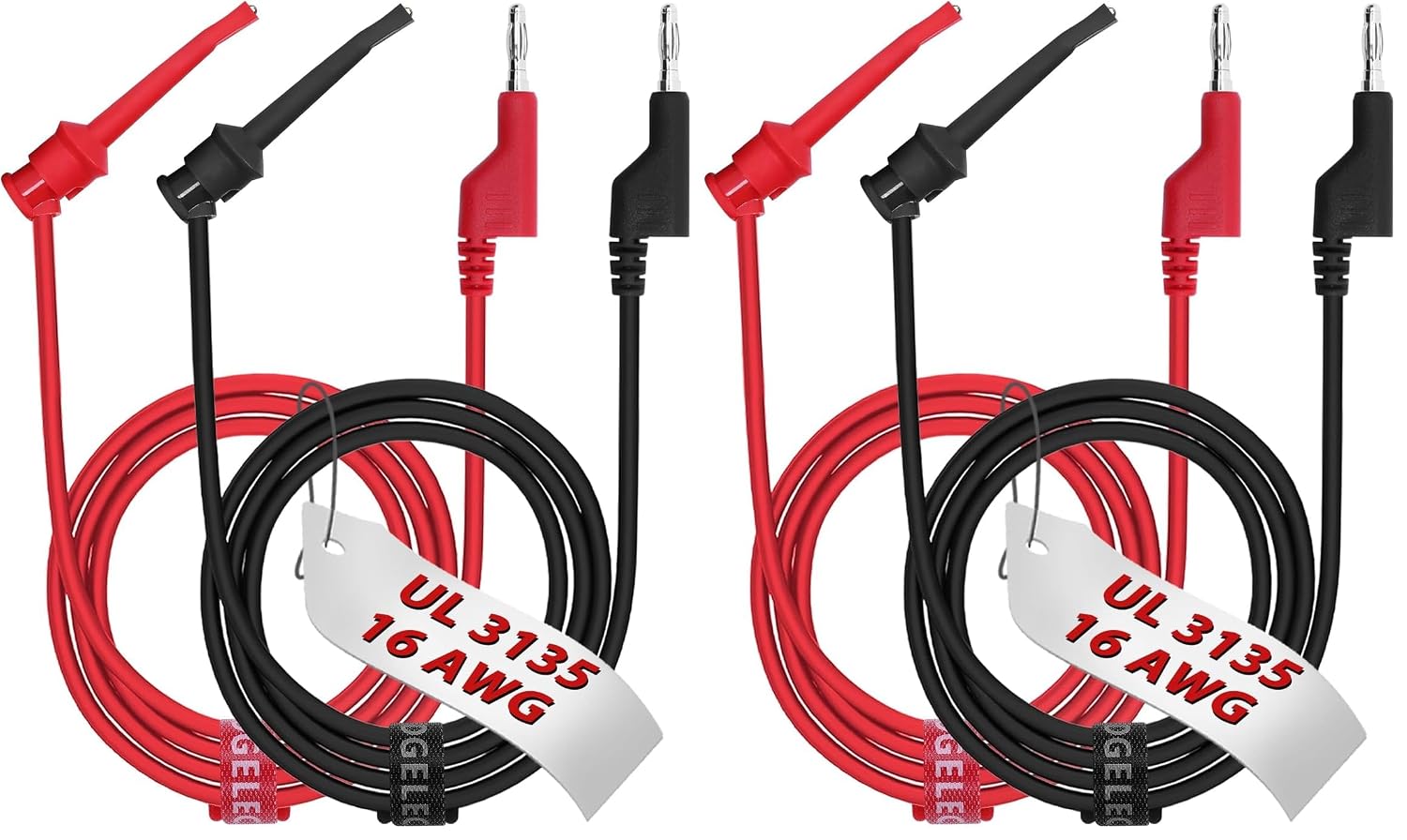 16 Gauge 2pcs/3.3Ft 4MM Banana Plug to Test Hook Clips UL3135, Heavy Duty Silicone Test Leads Set Jumper Wires Kit for Testing - EDGELEC