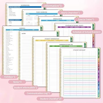 Teacher Planner 2026-2027, Jul 2026-Jun 2027 Academic Year, 8.5 x 11 Lesson Planner Book for Teachers Calendar, Spiral Bound Planners, Colorful Monthly Tabs, Hardcover, Corner Protectors, Stickers - Pink
