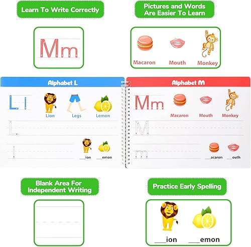 Miniatura 5 de Rastreo de letras para niños de 3 a 5 años, aprende a escribir para niños, práctica de letras para preescolares, libro de seguimiento de letras de