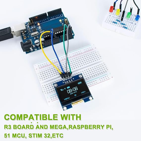 5 Pack 1.3 inch OLED IIC Display Module 128x64 Pixel Mini Self-Luminous Display Screen Board for Arduino Projects Raspberry Pi with Wire(Blue)