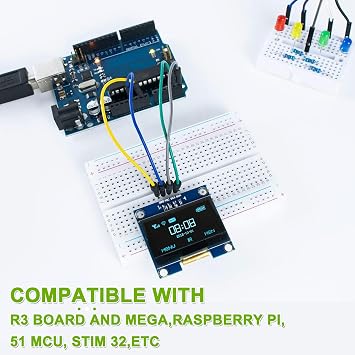 5 Pack 1.3 inch OLED IIC Display Module 128x64 Pixel Mini Self-Luminous Display Screen Board for Arduino Projects Raspberry Pi with Wire(Blue)