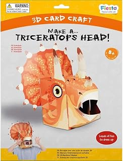 Fiesta Crafts Triceratops 3D Dinosaur Mask Kit - Colourful & Easy to Assemble Dino Head Costume-Complete Set to Improve Motor Skills, Creativity, & Imagination - Fits Kids & Adult Heads
