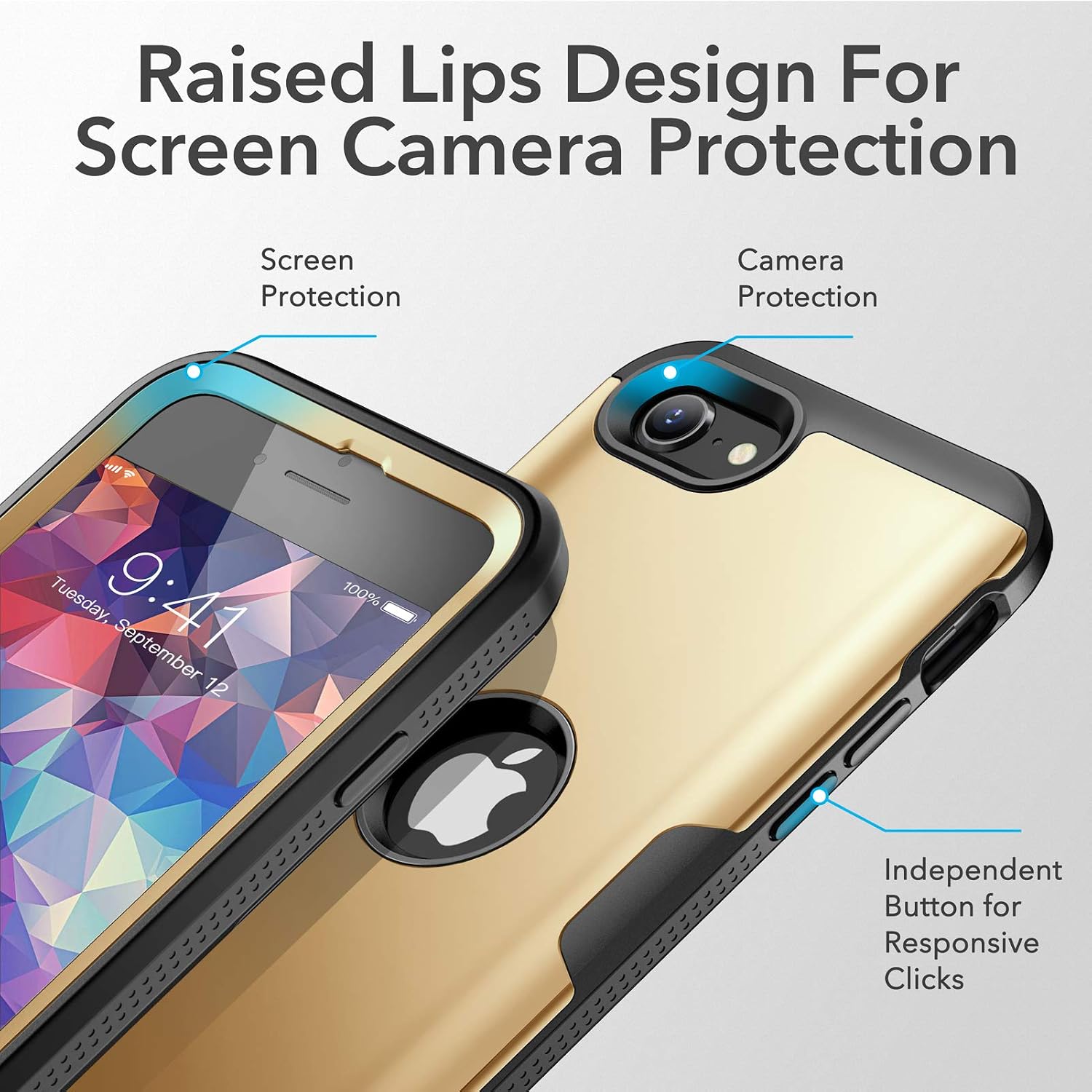 YOUMAKER Designed for iPhone SE 2022 Case, iPhone SE 2020 Case, Full Body Rugged with Built-in Screen Protector Heavy Duty Protection Slim Fit Shockproof Cover for iPhone SE 2022 4.7 Inch-Gold