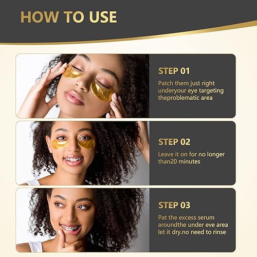 Miniatura 5 de Máscara de ojos de oro de 24 quilates, 30 pares, almohadillas naturales antienvejecimiento para ojos hinchados, ojeras y bolsas de ojos con