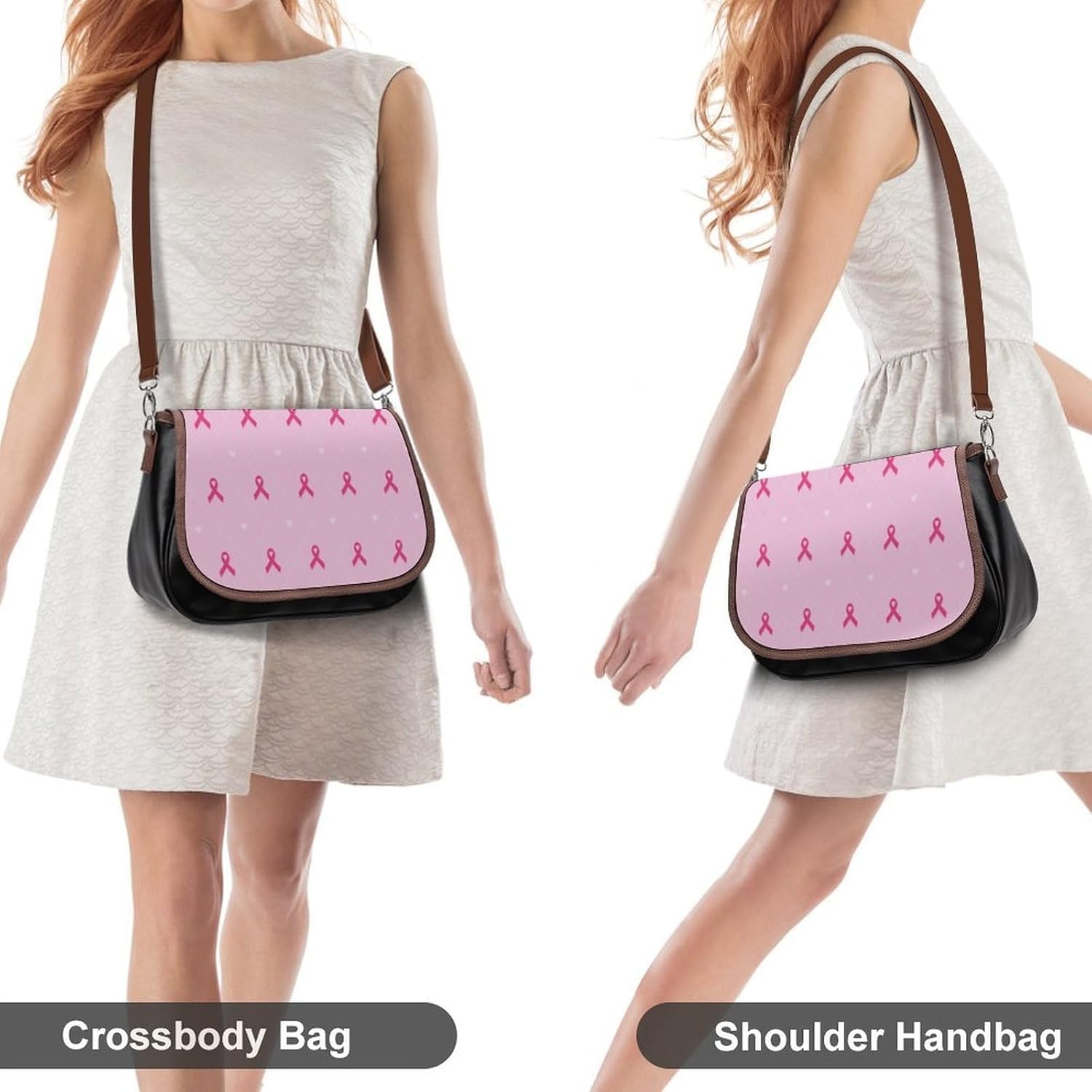 Breast Cancer AwarenessWomen's Faux Leather Crossbody Bag, Waterproof Wrinkle-Resistant Shoulder Bag with Detachable Strap, Large Capacity Casual Handbag, Fashion Daily Purse for Shopping Work Dating,
