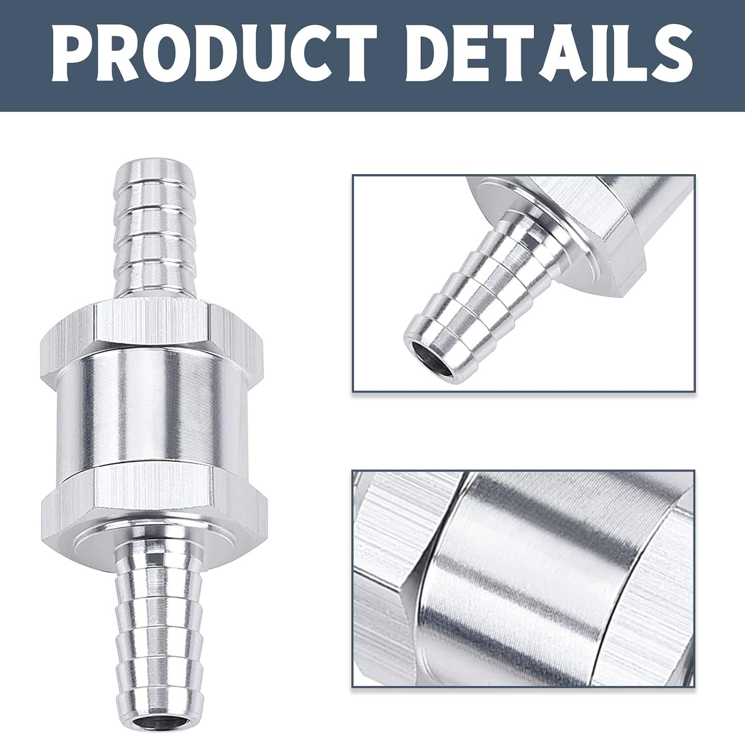 2 Packs 3/8" 10mm Aluminium Alloy Non Return One Way Fuel Line Check Valve Sliver
