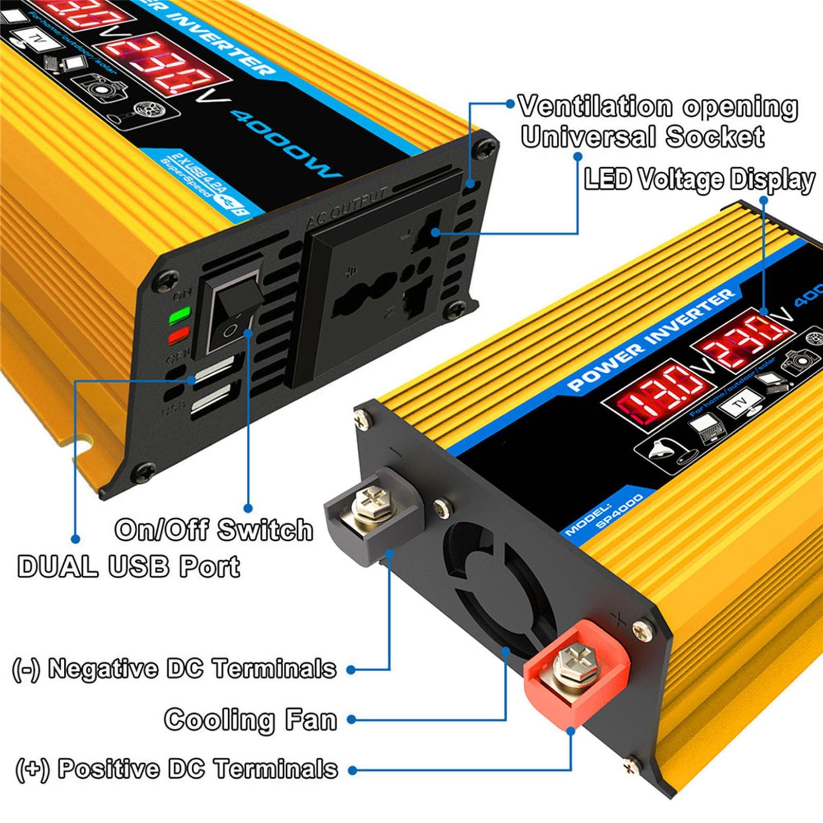 Kit de inversor Solar, inversor de 300 W con Panel de 18 W y Controlador de 30 A, Color Negro. (12V to 220V)