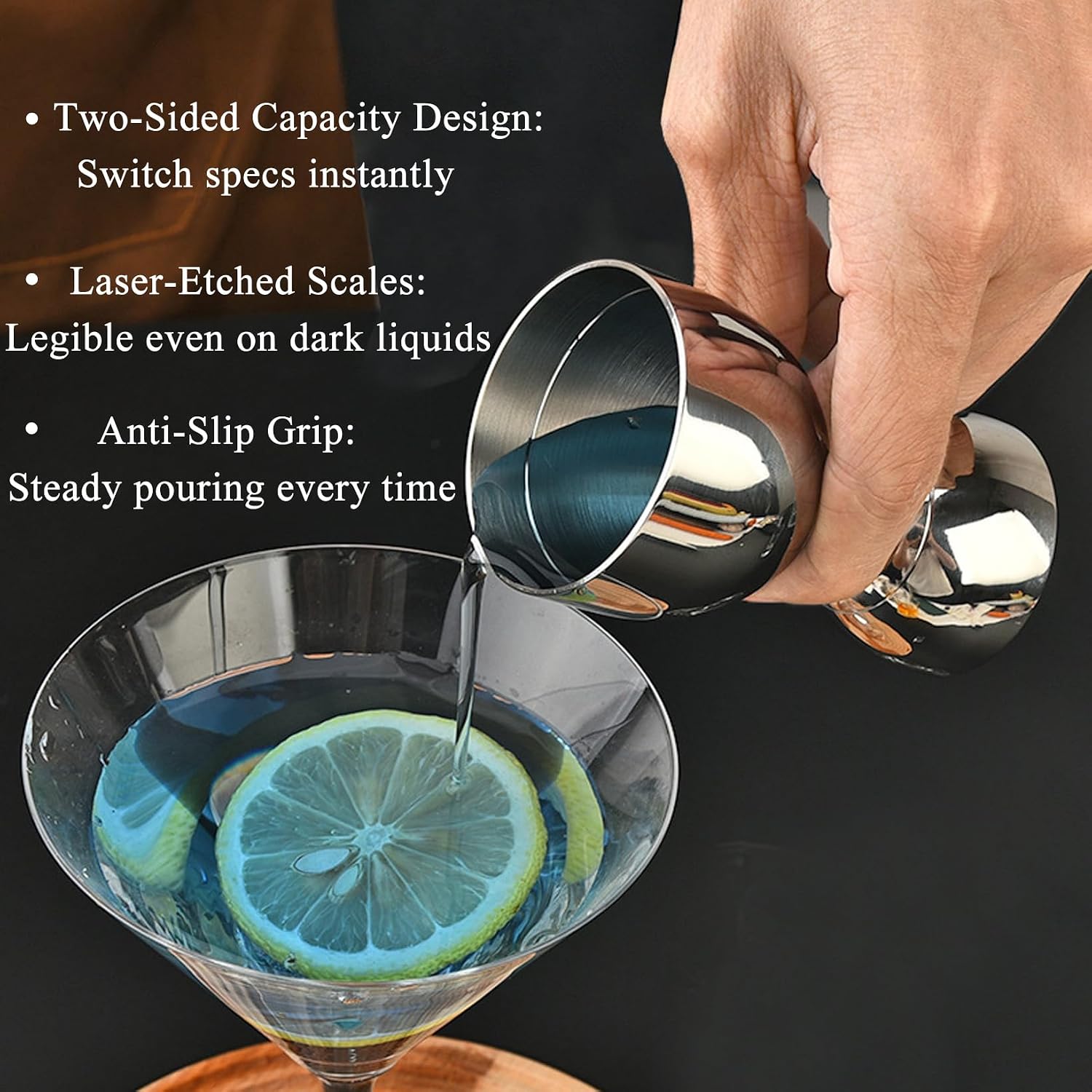 Jigger for Bartending, 2 oz 1 oz Bartender Jigger Stainless Steel, Double Cocktail Jiggers with Internal Measurements, Bar Tool for Bartending, Shot Drink Measurer for Cocktails(1Jigger - 2 Pourers）
