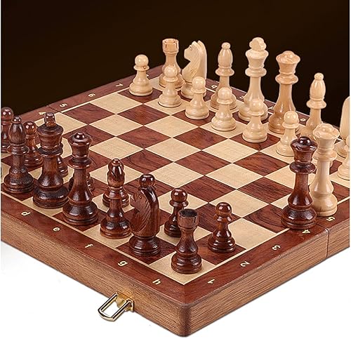 Miniatura 7 de OUSIKA Tablero de ajedrez portátil plegable de madera con piezas de ajedrez de altura King de 4 pulgadas, tablero de ajedrez de madera maciza de
