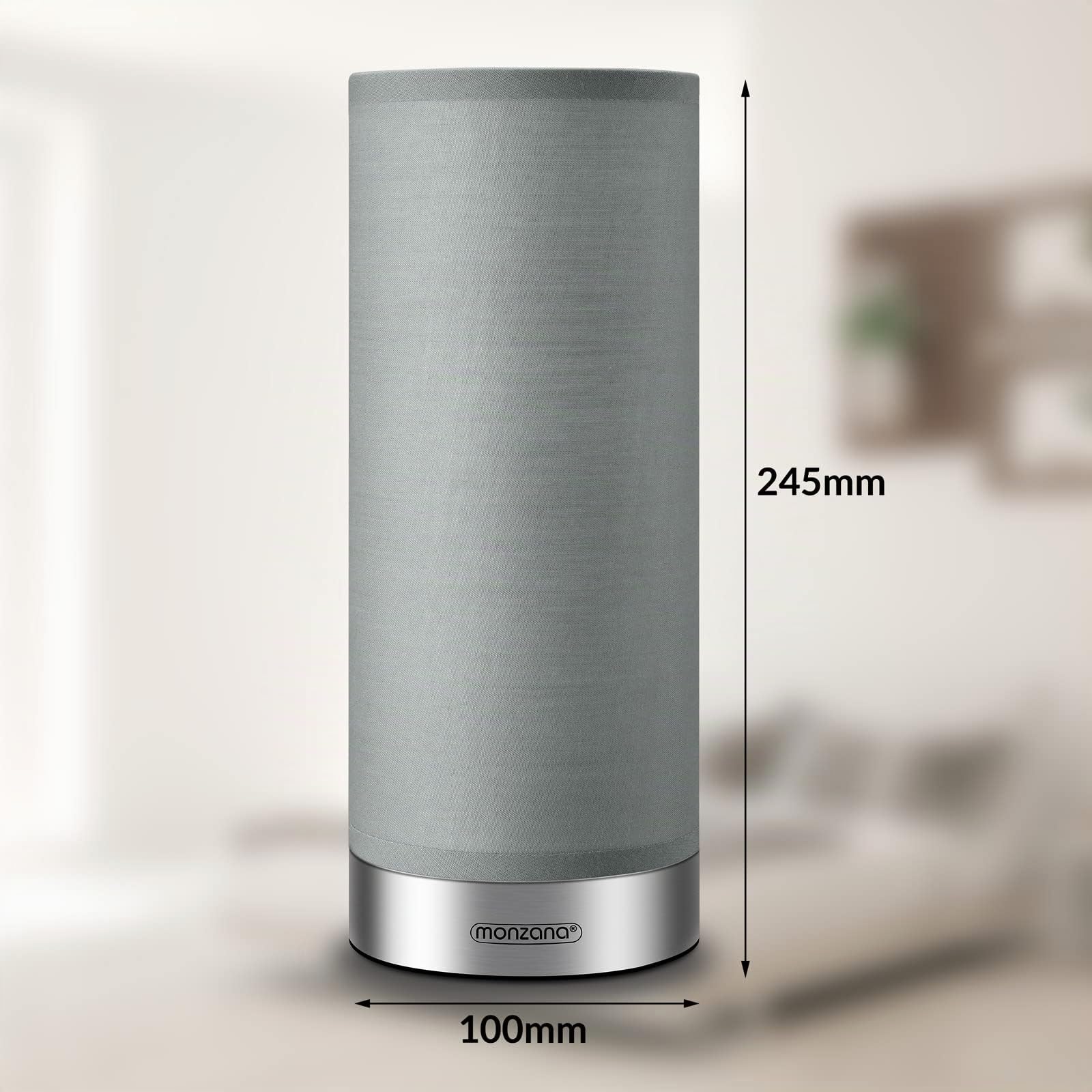 Monzana 2x Lámparas de Mesita de Noche LED Táctil Dormitorio Escritorio E14 Atenuable Níquel Satinado Gris