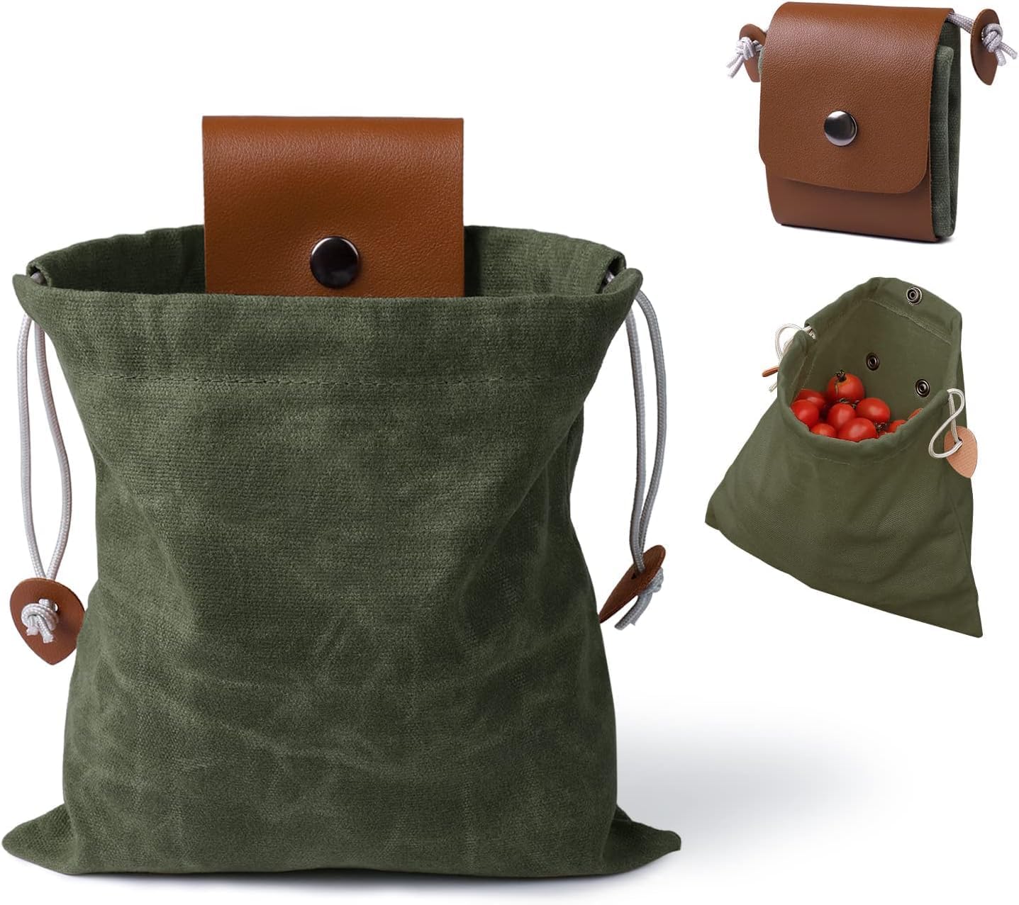 Foraging Bag - Outdoor Picking Fruit Bags, Foldable Leather Belt Pouch with Multi-Purpose Picking Bag for Camping, Shells, Treasures, Travel, Hiking