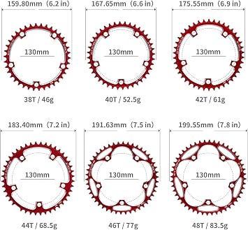 Round Bike Chainring, 130BCD Narrow Wide Single Chain Ring, 38T-60T, for 8-12 Speed Road Bike