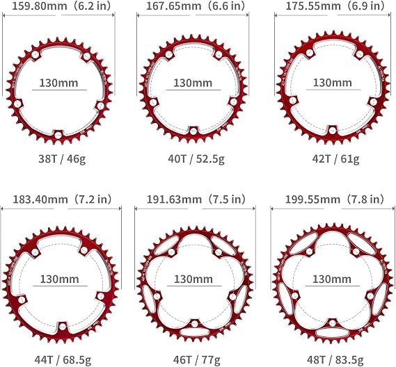 Round Bike Chainring, 130BCD Narrow Wide Single Chain Ring, 38T-60T, for 8-12 Speed Road Bike