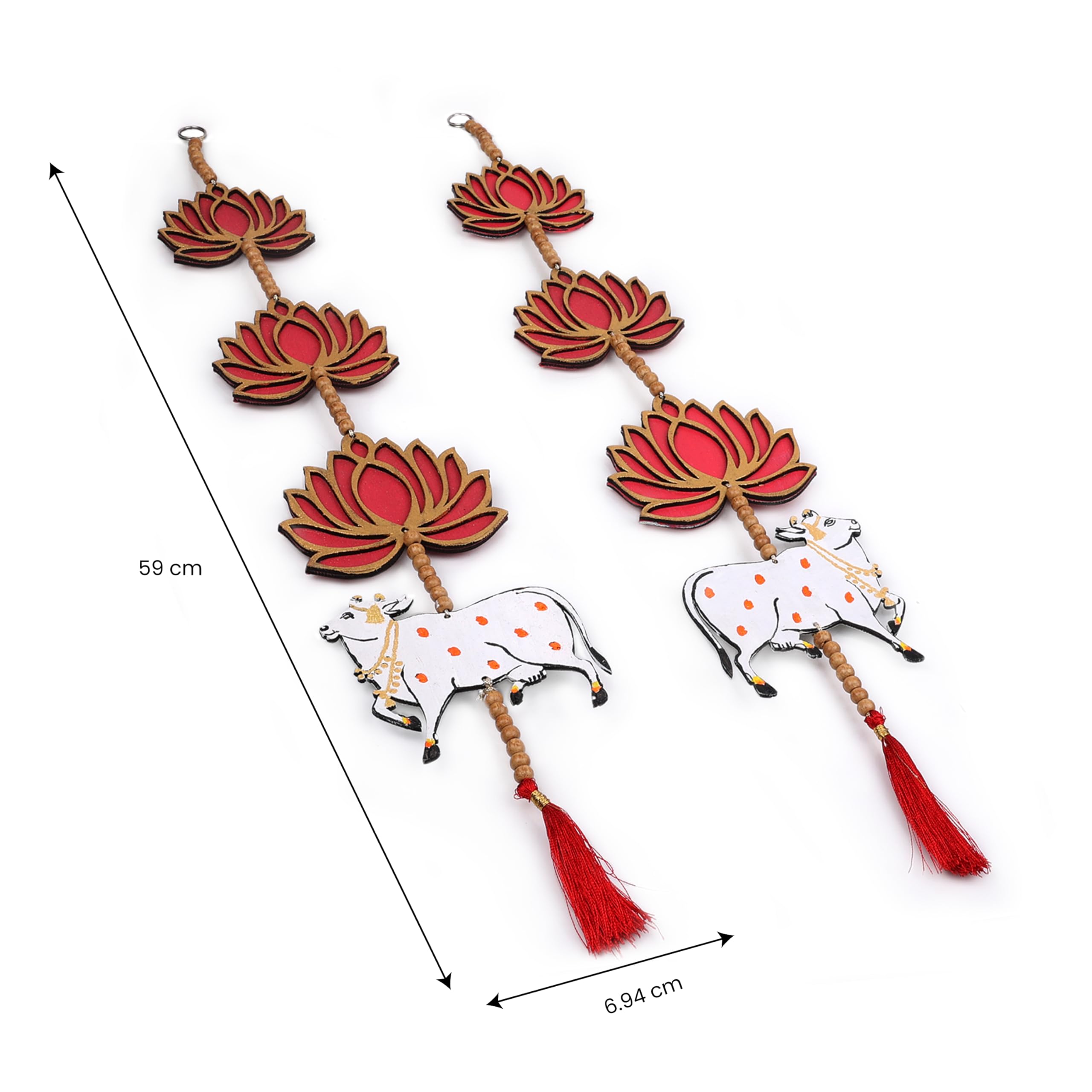 RANGSUGANDH Handcrafted Lotus And Pichwai Cow Wall Décor |Entrance Door/Wall Hanging For Decoration | Hanging With Lotus And Cow Design For Ganesh Chaturthi/Diwali, Office, Navratri Puja 2