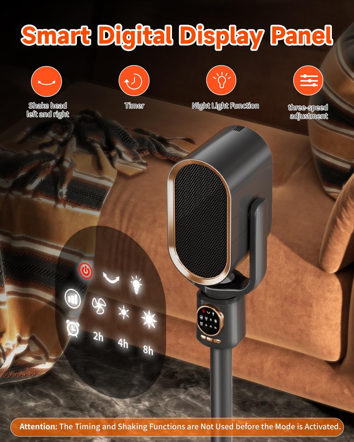 Space Heaters for indoor use，1500W Portable Electric Heaters with Thermostat，Digital Display, 2-8H Timer，Safe and Quiet Ceramic Heater Fan for Office, Bedroom，Overheating & Tip-Over Protection (Grey)