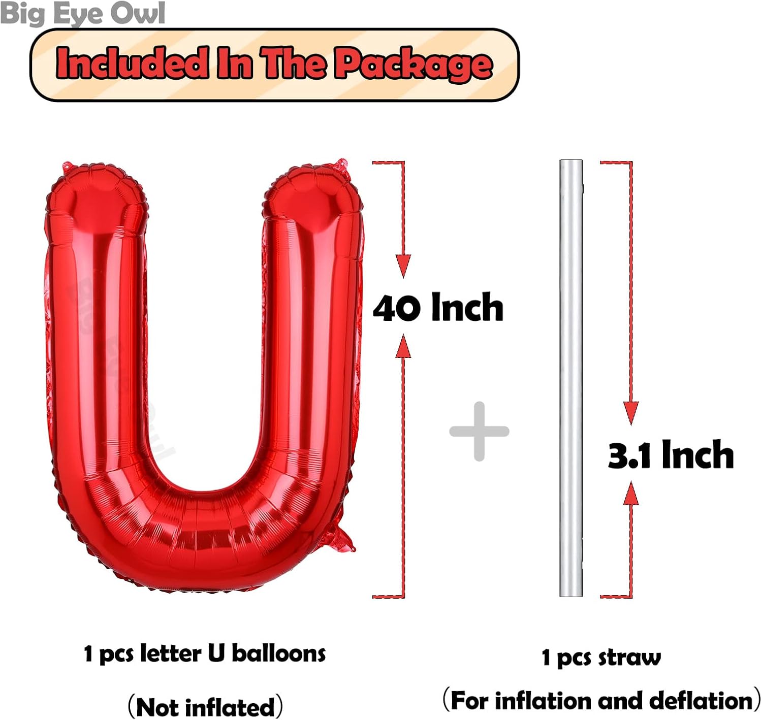 40 Inch Giant Red Letter U Foil Helium Balloons Big Single Mylar Balloon Birthday Party Decoration Supply Baby Shower (Red U) - Image 3