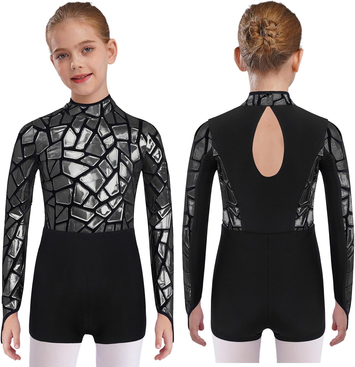 Teen Girls Gymnastic Leotards Modern Competition Costume Athletic Unitard Sequins Ballet Dance Biketard