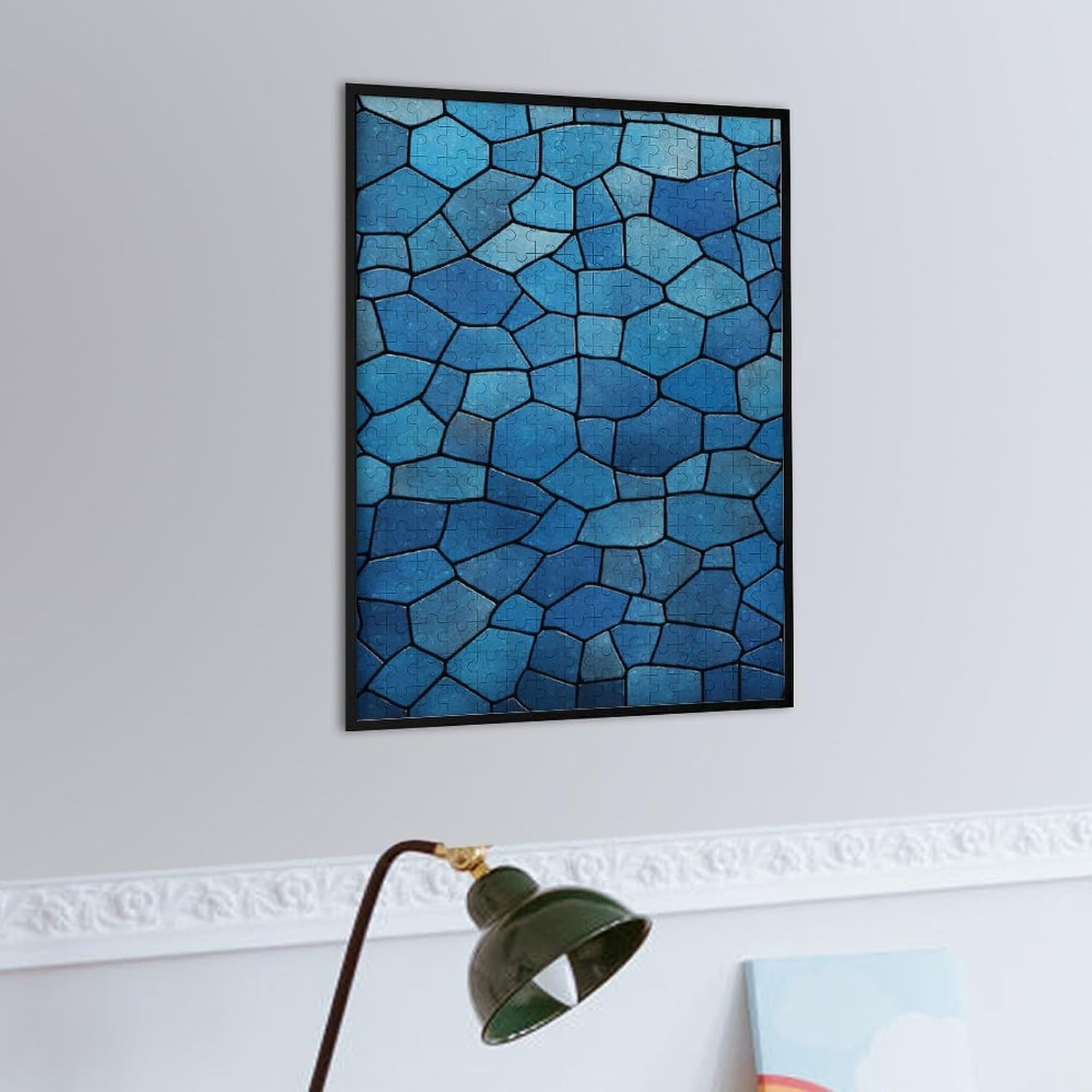 Blue Tile Pattern Wooden Puzzle for Adults, Beginner Jigsaw Puzzles image 4