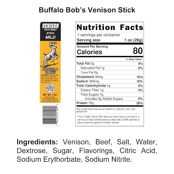 Buffalo Bob's Meat Sticks (6 Pack) - Venison Mild
