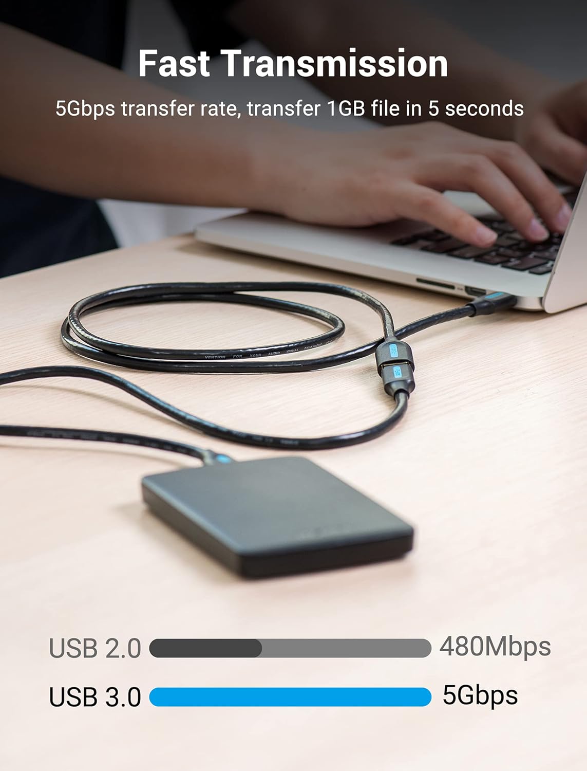 VENTION USB 3.0 Extension Cable 0.5m USB Extender Type A Male to A Female Cable USB Extension Lead 5Gbps High Speed Data Transfer Compatible with Printer - Image 5