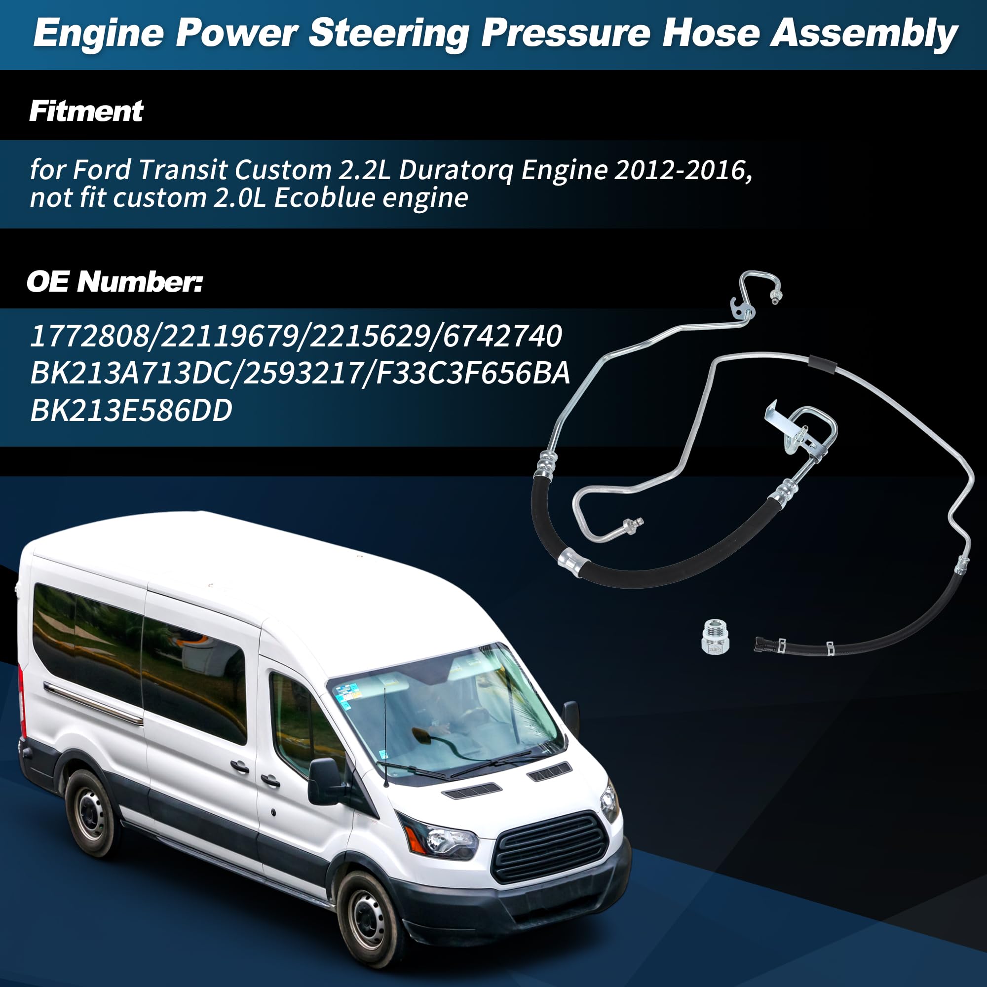 Leistung Lenkdruck Schlauch für Ford Transit Custom 2.2L Duratorq Motor 2012-2016 Leistung Lenkungsleitung Nr.1772808/22119679/2215629/6742740